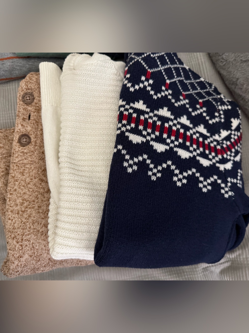 jumping beans Navy Sweater with White and Red Fair Isle Pattern
